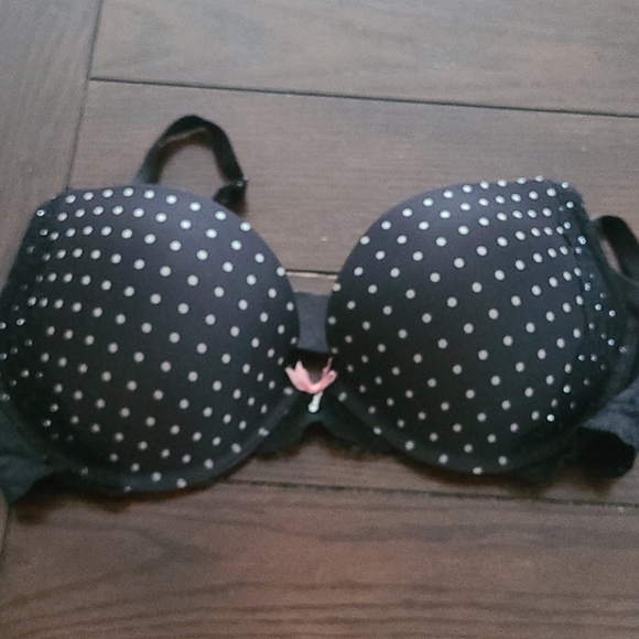 Black VS polka dot push up bra with Rhine stones